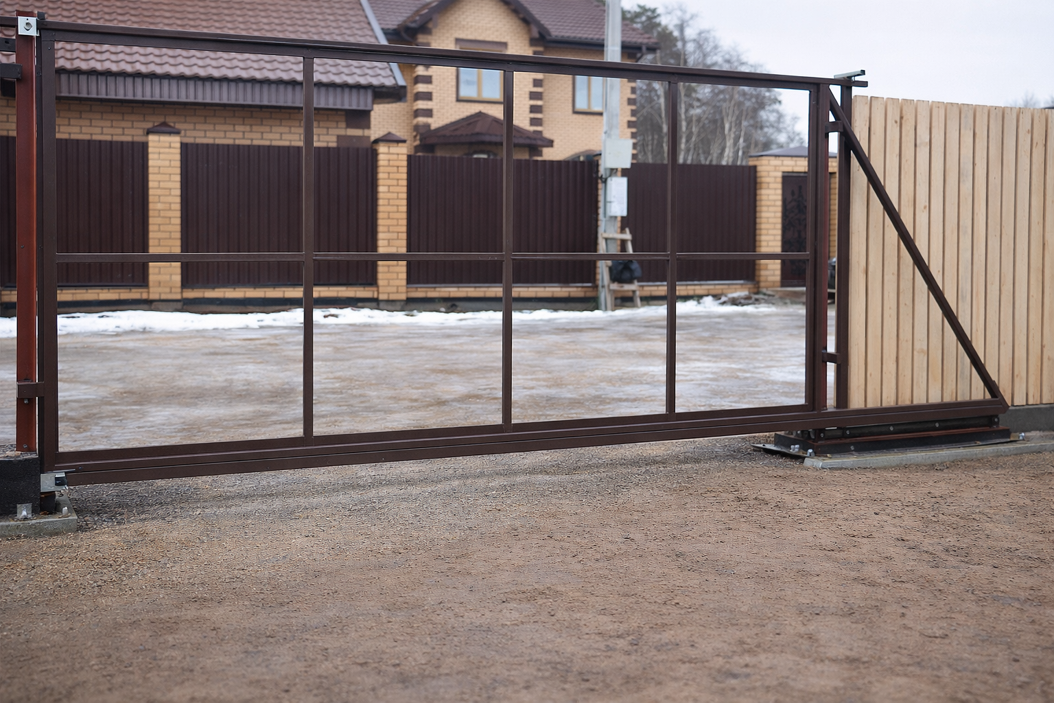 Каркас откатных ворот на объекте