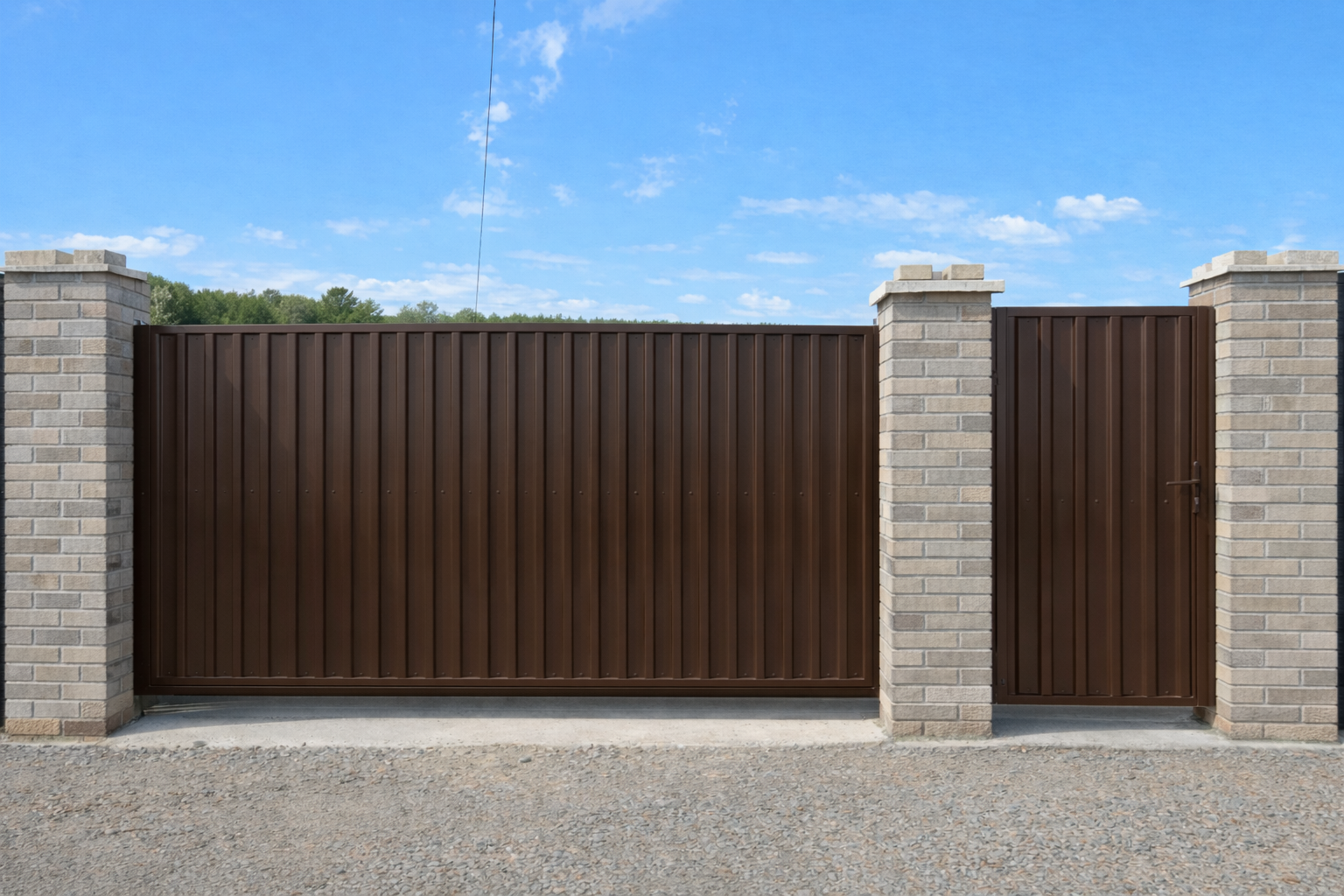 Откатные ворота и калитка на частном участке