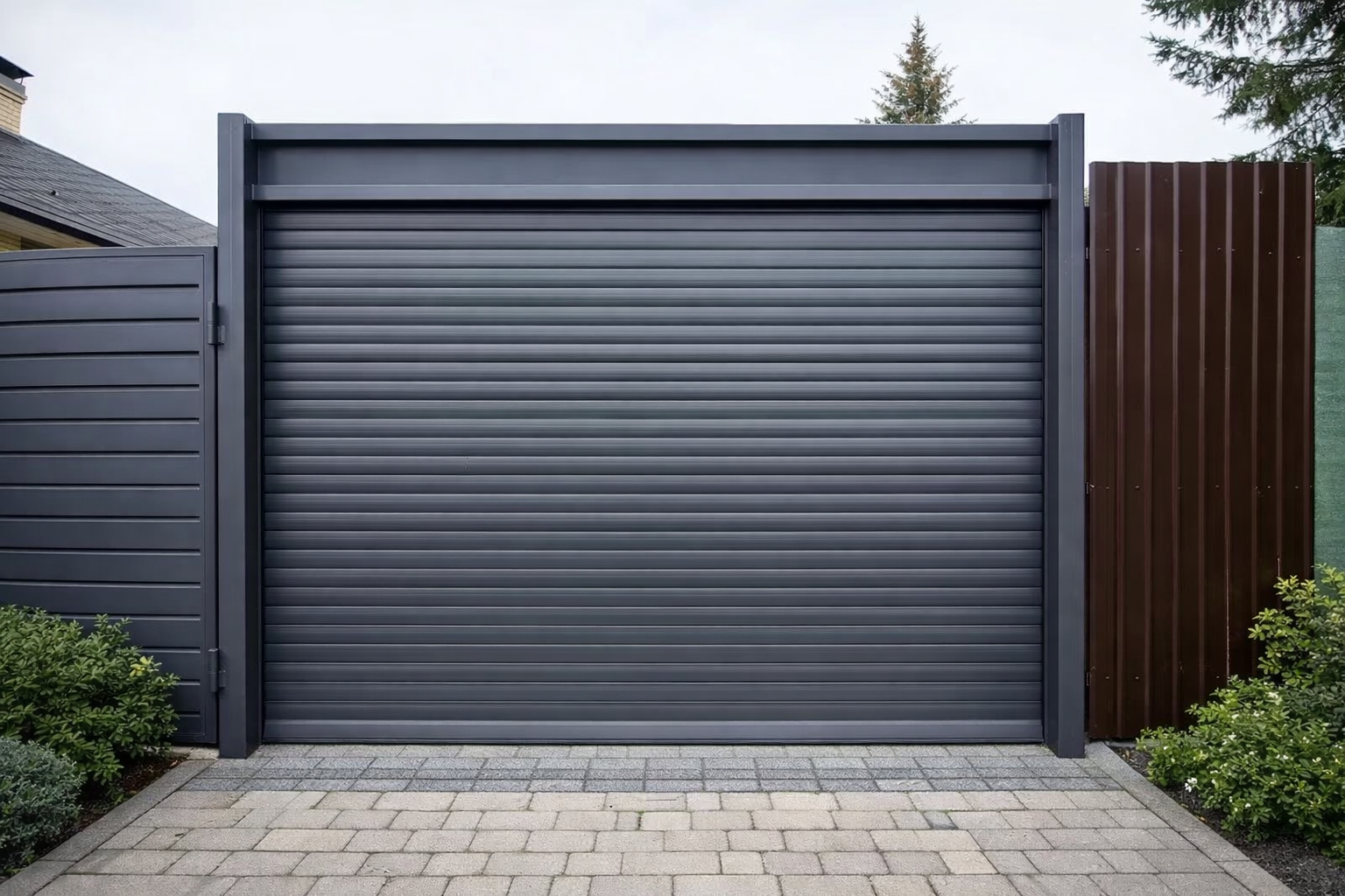 Рольворота в современном ограждении