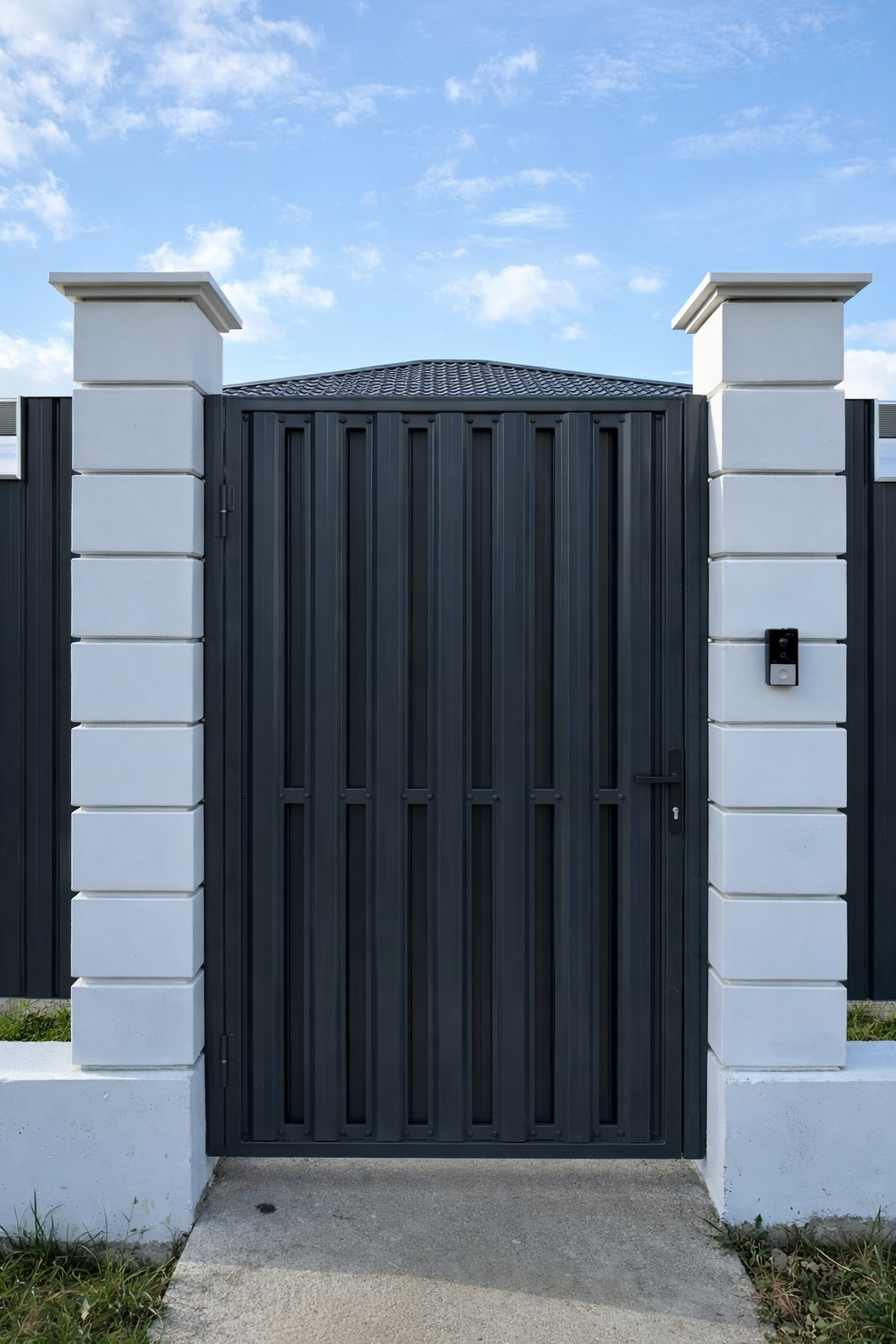 Калитка между белыми столбами